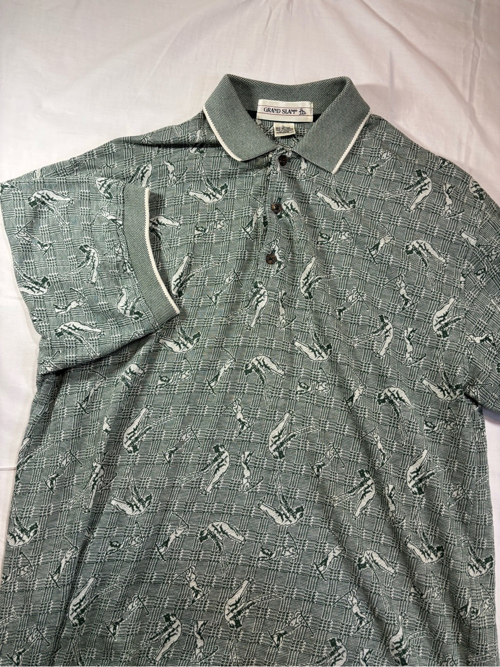 Grand Slam Men's Sage Green Patterned Polo with White Trim